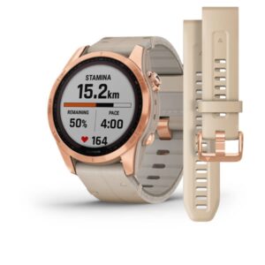 Garmin Fenix 7S - Sapphire Solar Edition, Rose Gold Titanium With Limestone Leather Band And Limestone Silicone Band - Image 1
