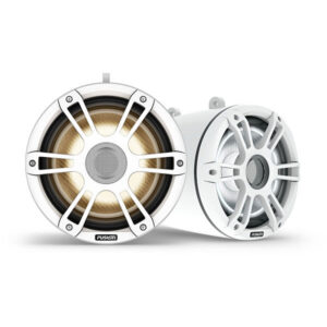 Fusion Signature Series 3I Marine Wake Tower Speakers, 8.8" 330-Watt Crgbw Sports White Wake Tower Speakers (Pair) - Image 1