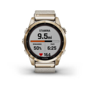 Garmin Fenix 7S - Sapphire Solar Edition, Cream Gold Titanium With Cream Heathered Nylon Band And Light Sand Silicone Band - Image 6