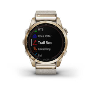 Garmin Fenix 7S - Sapphire Solar Edition, Cream Gold Titanium With Cream Heathered Nylon Band And Light Sand Silicone Band - Image 5
