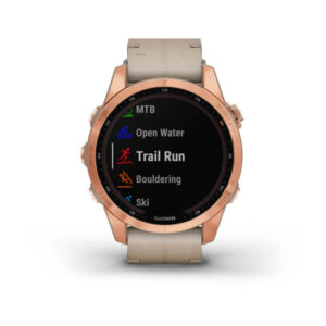 Garmin Fenix 7S - Sapphire Solar Edition, Rose Gold Titanium With Limestone Leather Band And Limestone Silicone Band - Image 6