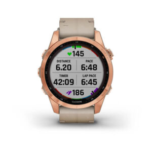 Garmin Fenix 7S - Sapphire Solar Edition, Rose Gold Titanium With Limestone Leather Band And Limestone Silicone Band - Image 4