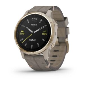 Garmin Fenix 6S Sapphire Gold W/ Shale Gray Leather Band - Image 1