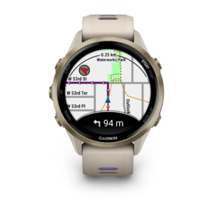 GARMIN Forerunner 970 GPS running watch, Soft Gold Titanium with French Gray Case and French Gray/ Translucent Indigo Band - Image 8