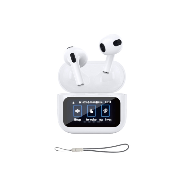 FIFTH ELEMENT CTRL Digital Display ANC True Wireless Earbuds with TFT Touchscreen Charging Case & Bluetooth 5.4 – White