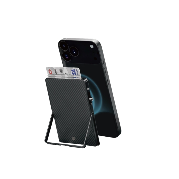 FIFTH ELEMENT VAULT MagSafe Aramid Fibre & Aluminium Card Holder Wallet with Stand compactible with iPhone, 4-Card Slim Magnetic Mag Wallet – Black