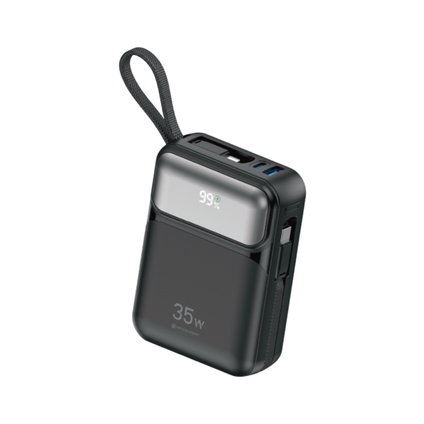 FIFTH ELEMENT COREMAX Galaxy 20000mAh 35W Power Bank with Built-In USB-C & Lightning Cables, LED Display – Black