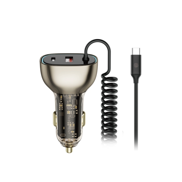 FIFTH ELEMENT ROADSYNC Nano Pro 90W Car Charger with Built-In Retractable USB-C Cable & Extra Fast-Charging Port – Black