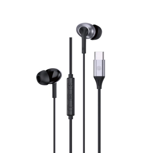 FIFTH ELEMENT SONIX USB-C Wired In-Ear Earphones with Microphone, 14.2mm Drivers & Tangle-Resistant Cable – Black
