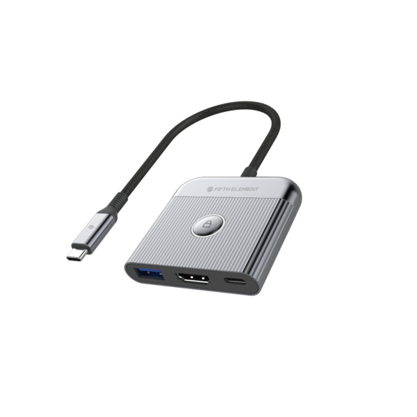 FIFTH ELEMENT LINK 3-in-1 USB-C Hub with 4K HDMI, USB-A & 100W PD Pass-Through Charging – Grey